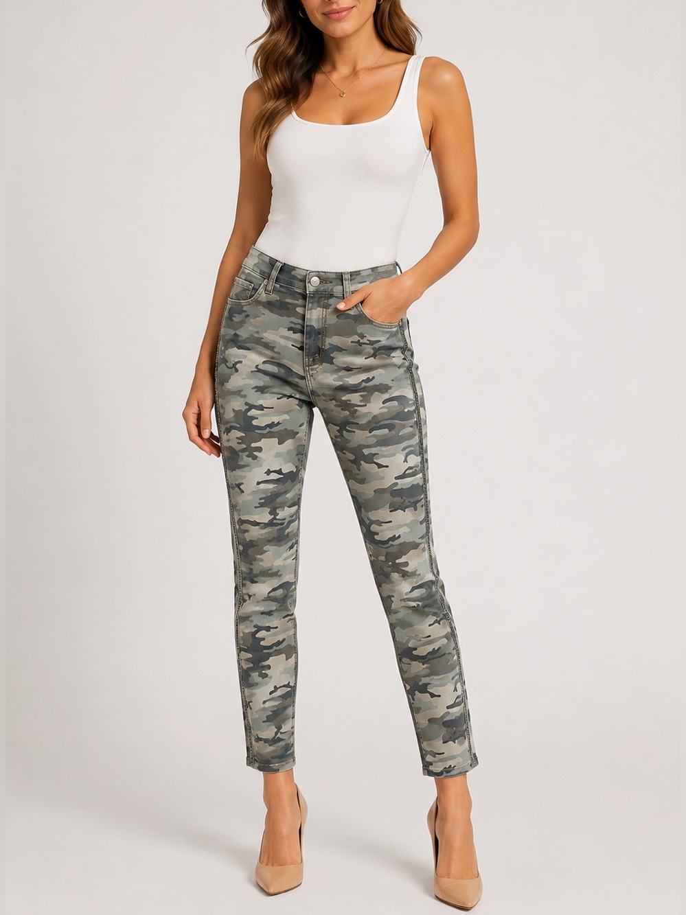 LIVERPOOL JEANS CO. BEIGE & OLIVE CAMO HIGH-RISE ANKLE JEANS | SIZE 8/29 | NWT
